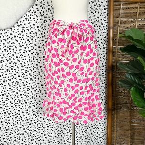 Nanette Lepore | Vintage Y2K Silk Pink Cherry Novelty Print Tie Ruffle Skirt 2